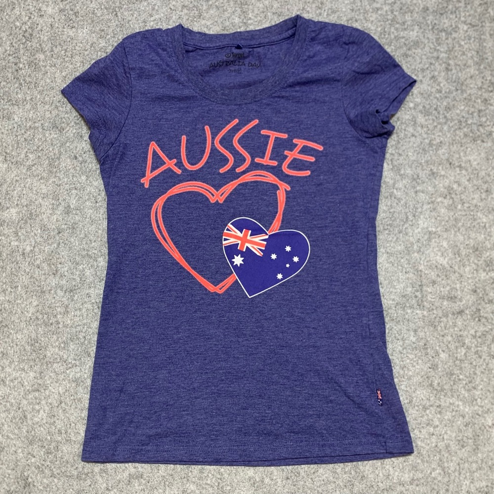 Vintage‎ Australia Day Aussie Heart Graphic Tee Blue Heathered Womens Size 4